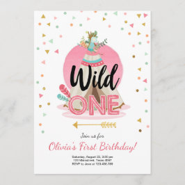 Wild One Birthday Invitation Teepee Boho Girl Wood Kaart