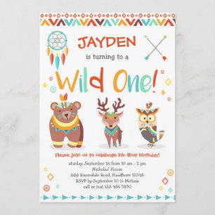 Wild One Birthday Invitation, Tribal Woodland Kaart