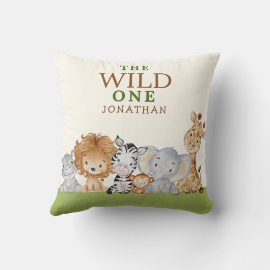 Wild One Birthday Jungle Animals Kussen (Achterkant)