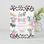 Wild One Birthday Leopard Print Safari Animals Kaart (Staand voorkant)
