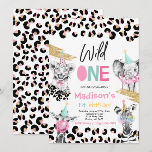 Wild One Birthday Leopard Print Safari Animals Kaart