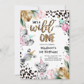 Wild One Birthday Leopard Print Safari Animals Kaart (Voorkant)