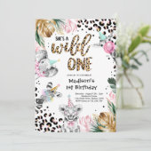 Wild One Birthday Leopard Print Safari Animals Kaart (Staand voorkant)