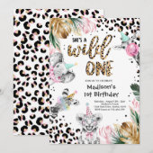Wild One Birthday Leopard Print Safari Animals Kaart (Voorkant / Achterkant)
