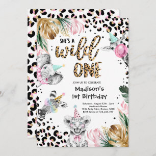 Wild One Birthday Leopard Print Safari Animals Kaart
