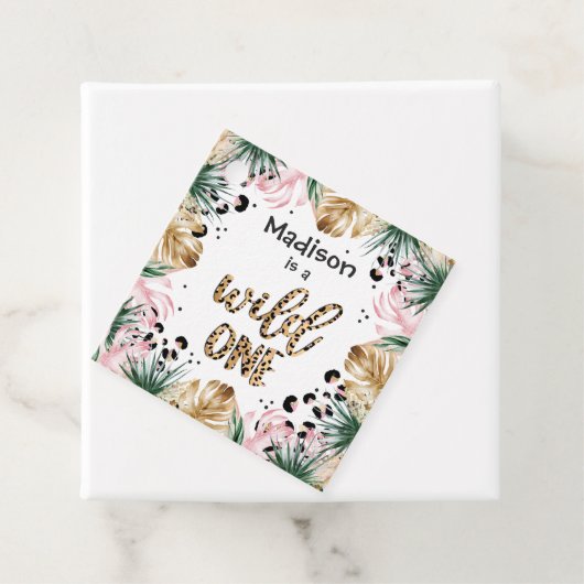 Wild One Birthday Leopard Print Wild Oerwoud Party Bedankjes Labels (In situ)