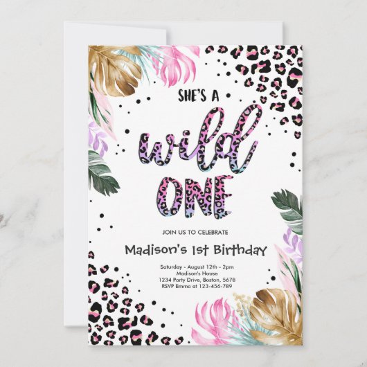 Wild One Birthday Leopard Print Wild Oerwoud Party Kaart (Voorkant)