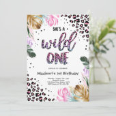 Wild One Birthday Leopard Print Wild Oerwoud Party Kaart (Staand voorkant)
