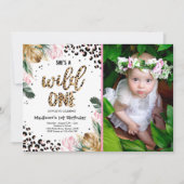 Wild One Birthday Leopard Print Wild Oerwoud Party Kaart (Voorkant)