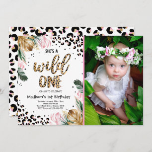 Wild One Birthday Leopard Print Wild Oerwoud Party Kaart