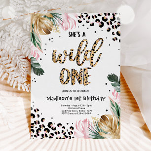 Wild One Birthday Leopard Print Wild Oerwoud Party Kaart