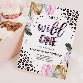 Wild One Birthday Leopard Print Wild Oerwoud Party Kaart