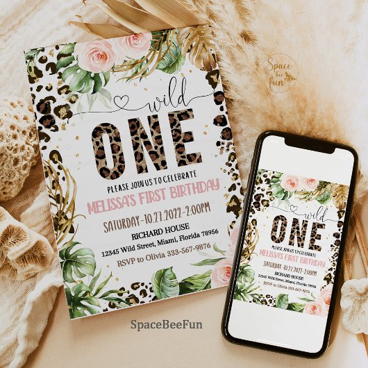 Wild One Birthday Leopard Print Wild Oerwoud Party Kaart