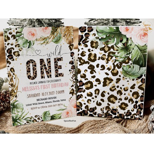 Wild One Birthday Leopard Print Wild Oerwoud Party Kaart