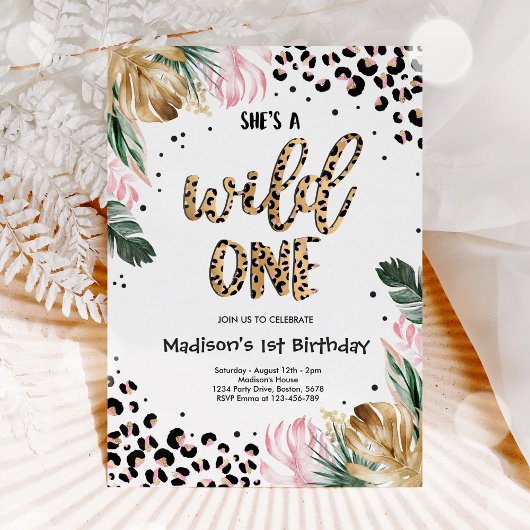 Wild One Birthday Leopard Print Wild Oerwoud Party Kaart