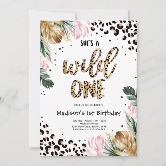 Wild One Birthday Leopard Print Wild Oerwoud Party Kaart (Voorkant)