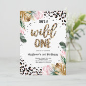 Wild One Birthday Leopard Print Wild Oerwoud Party Kaart (Staand voorkant)
