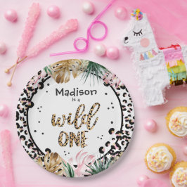Wild One Birthday Leopard Print Wild Oerwoud Party Papieren Bordje