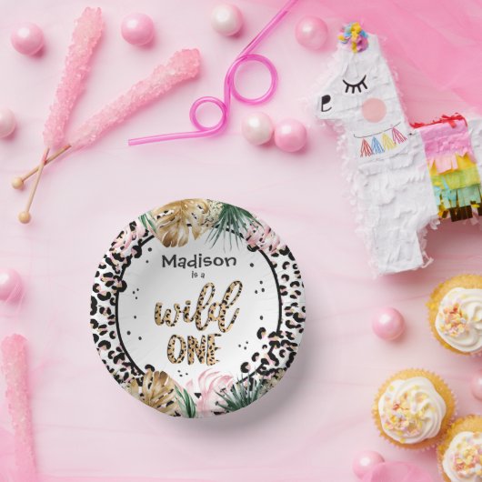 Wild One Birthday Leopard Print Wild Oerwoud Party Papieren Kommen (Feest)