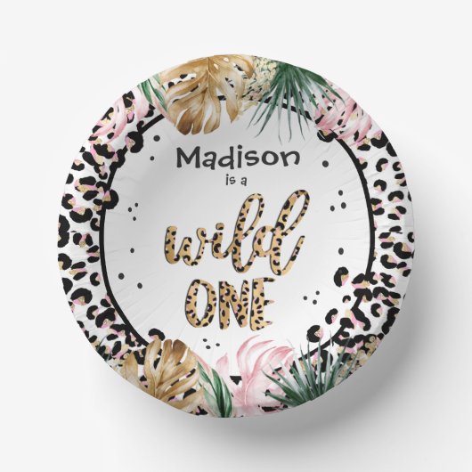 Wild One Birthday Leopard Print Wild Oerwoud Party Papieren Kommen (Voorkant)