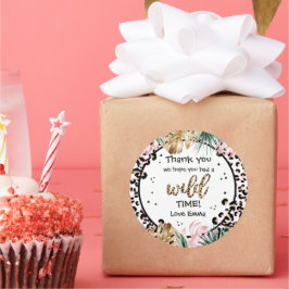 Wild One Birthday Leopard Print Wild Oerwoud Party Ronde Sticker