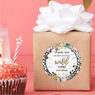 Wild One Birthday Leopard Print Wild Oerwoud Party Ronde Sticker