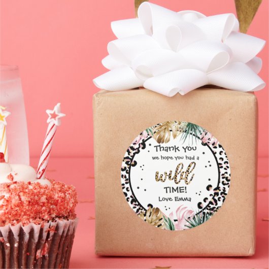 Wild One Birthday Leopard Print Wild Oerwoud Party Ronde Sticker (Feest)