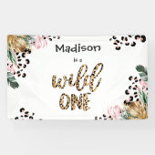 Wild One Birthday Leopard Print Wild Oerwoud Party Spandoek (Horizontaal)