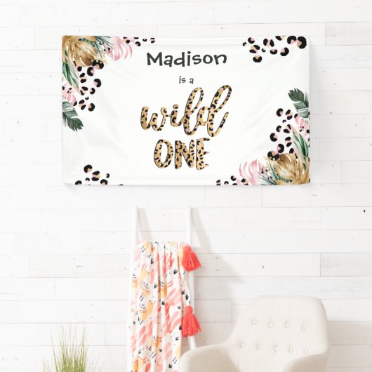 Wild One Birthday Leopard Print Wild Oerwoud Party Spandoek (Insitu)