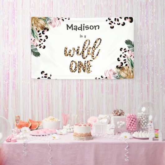 Wild One Birthday Leopard Print Wild Oerwoud Party Spandoek (Feest)