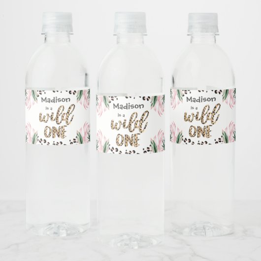 Wild One Birthday Leopard Print Wild Oerwoud Party Waterfles Etiket (Flessen)