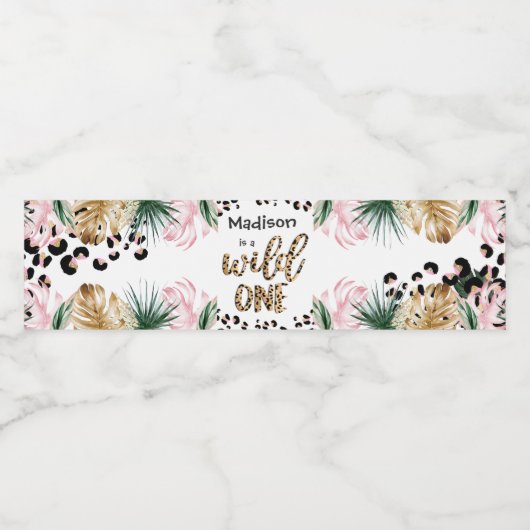 Wild One Birthday Leopard Print Wild Oerwoud Party Waterfles Etiket (Enkel label)