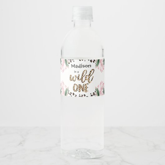 Wild One Birthday Leopard Print Wild Oerwoud Party Waterfles Etiket (Voorkant)