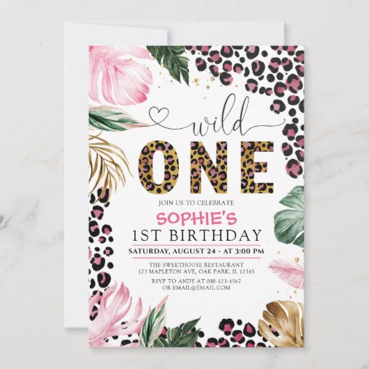 Wild One Birthday Leopard Safari Oerwoud Birthday Kaart (Voorkant)