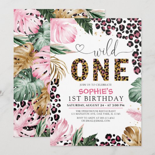 Wild One Birthday Leopard Safari Oerwoud Birthday Kaart (Voorkant / Achterkant)