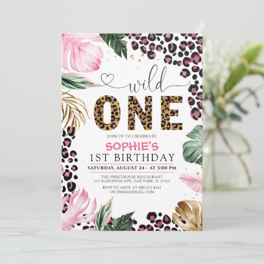Wild One Birthday Leopard Safari Oerwoud Birthday Kaart (Staand voorkant)