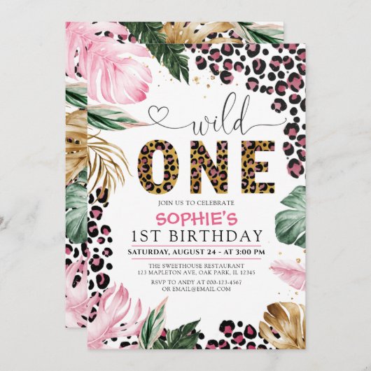 Wild One Birthday Leopard Safari Oerwoud Birthday Kaart (Voorkant / Achterkant)