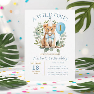 Wild One Birthday Lion Boy Birthday Bloemenboog st Kaart