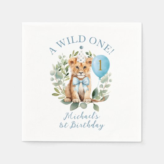 Wild One Birthday Lion Boy Birthday Floral Bow tie Servet (Voorkant)