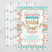 Wild One Birthday, meisje 1 verjaardag, stam Kaart (Voorkant / Achterkant)