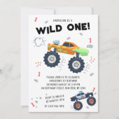 Wild One Birthday Modern Kinder Monster Car Trucks Kaart (Voorkant)