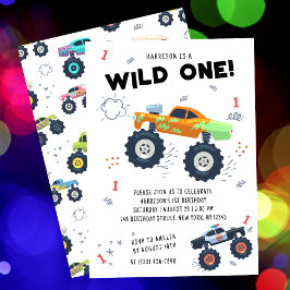 Wild One Birthday Modern Kinder Monster Car Trucks Kaart