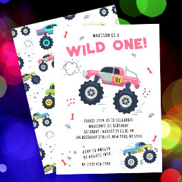 Wild One Birthday Modern Kinder Monster Car Trucks Kaart
