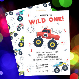 Wild One Birthday Modern Kinder Monster Car Trucks Kaart