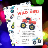 Wild One Birthday Modern Kinder Monster Car Trucks Kaart