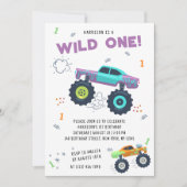 Wild One Birthday Modern Kinder Monster Car Trucks Kaart (Voorkant)