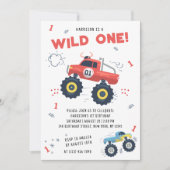 Wild One Birthday Modern Kinder Monster Car Trucks Kaart (Voorkant)