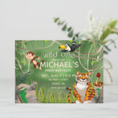 Wild One Birthday Oerwoud Animals Party Kaart (Staand voorkant)