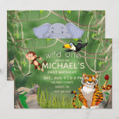 Wild One Birthday Oerwoud Animals Party Kaart (Voorkant / Achterkant)
