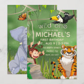 Wild One Birthday Oerwoud Animals Party Kaart (Voorkant / Achterkant)